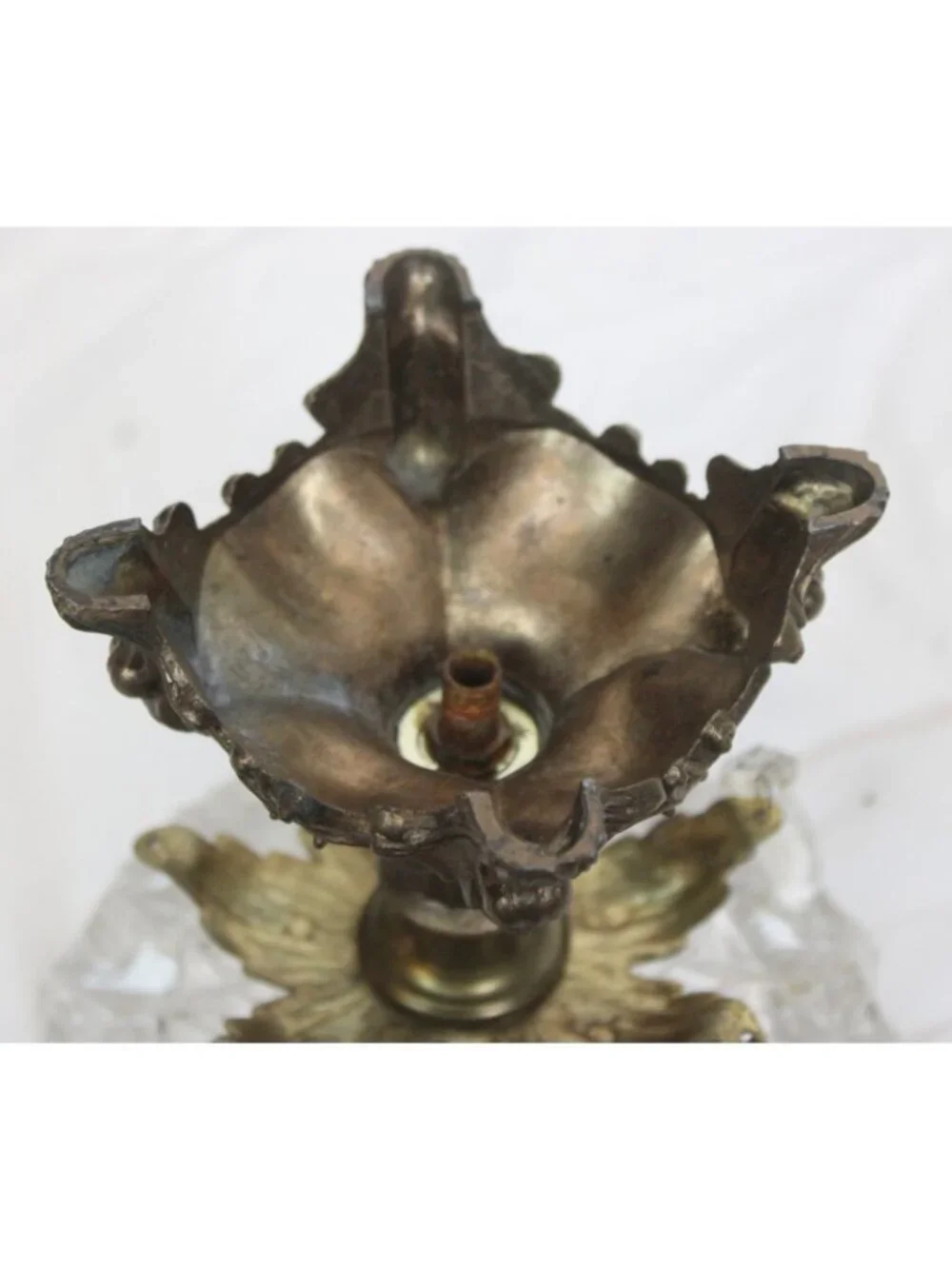 Vtg Hollywood Regency Footed Ash Tray Candy Nut Dish Compote Heavy Glass Metal
